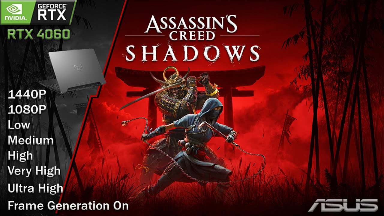 Assassin's Creed Shadows RTX 4060 laptop Graphics test | Frame Generation On