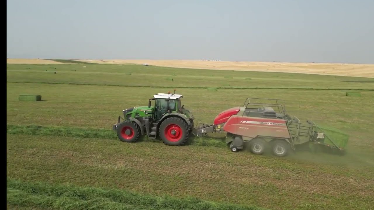 Bailing 2nd Cut Hay Alfalfa | Fendt 933 & Massey Ferguson 2270