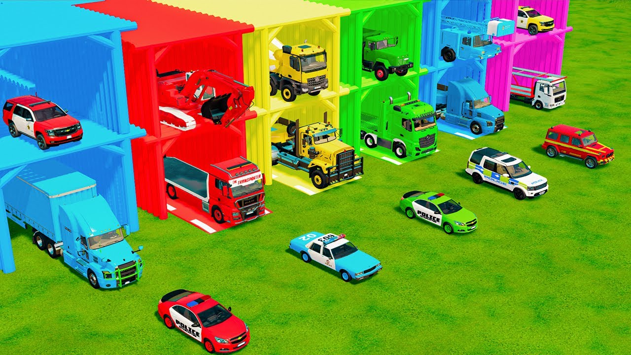 ALL RESCUE AND EMERGENCY VEHICLES, EXCAVATOR, POLICE CARS, DUMP TRUCK TRANSPORT TO GARAGE - FS22