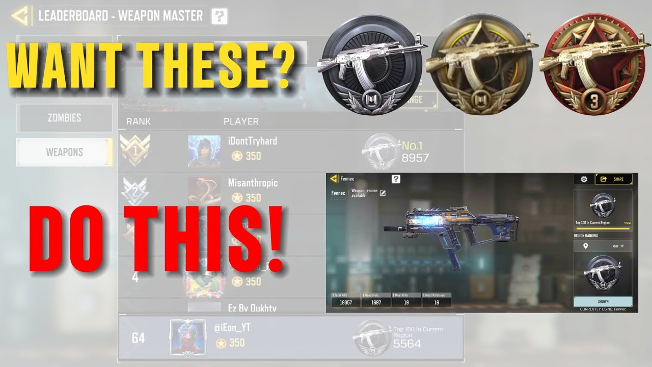 How to get on the Weapon Mastery Leaderboard Top 100 in COD Mobile 💯