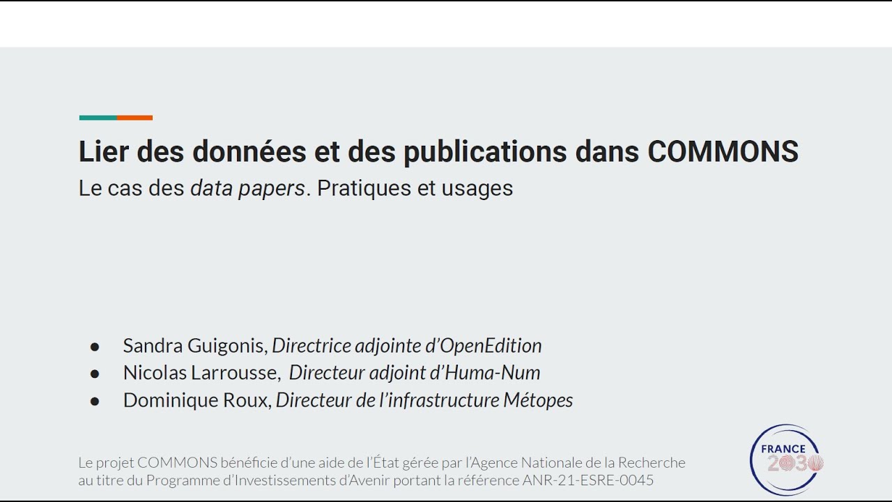 Lier des données et des publications dans COMMONS : le cas des data papers – Pratiques et usages
