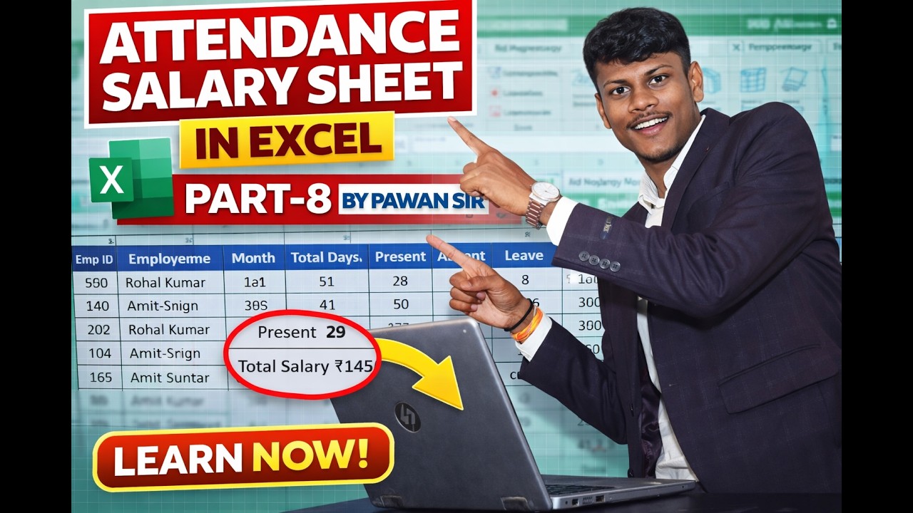 Automatic Attendance Salary Sheet in Excel | Hindi Tutorial | Part 8 #Excel#MSExcel#ExcelHindi#Excel