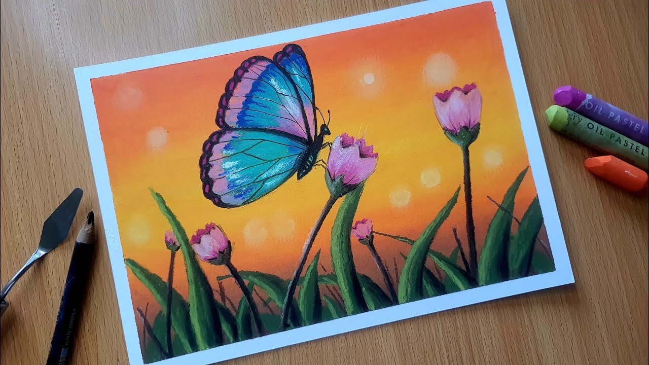 Oil Pastel Scenery Drawing for Beginners / SPRING SEASON / Oil Pastel Beautiful Nature Drawing