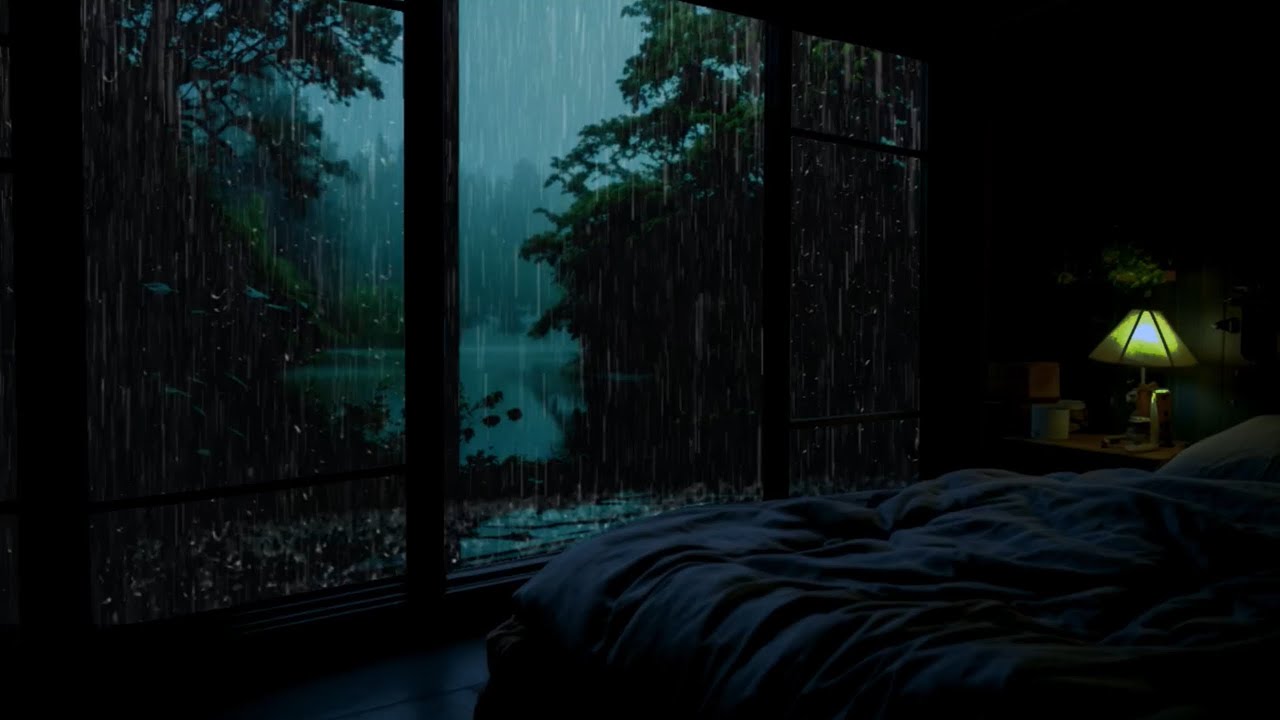 Dark Bedroom Rain Sounds(No Ads) I Peaceful Snowy Cabin Ambience for Sleep Relaxation