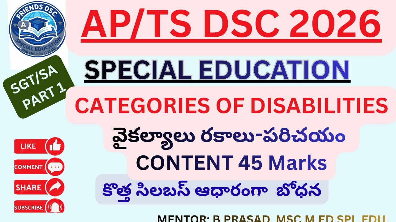 AP/TS DSC 2026 Special Education Content | Categories of Disabilities (వైకల్యాలు రకాలు)