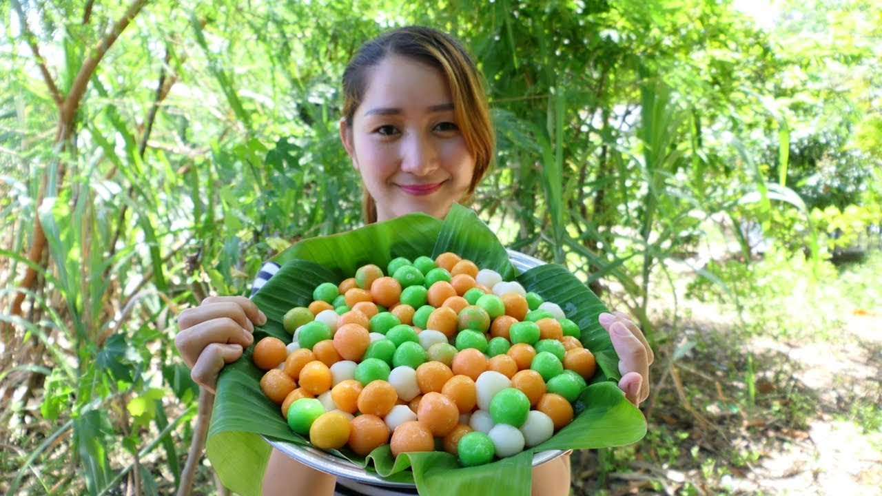 Yummy Sticky Rice With Palm Sugar Ball Cake - Sticky Rice Cooking Palm Sugar - Cooking With Sros