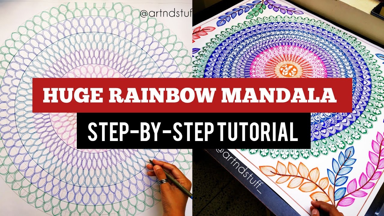 DRAWING A HUGE RAINBOW MANDALA - Big Rainbow Mandala Drawing - How to draw a Rainbow Mandala