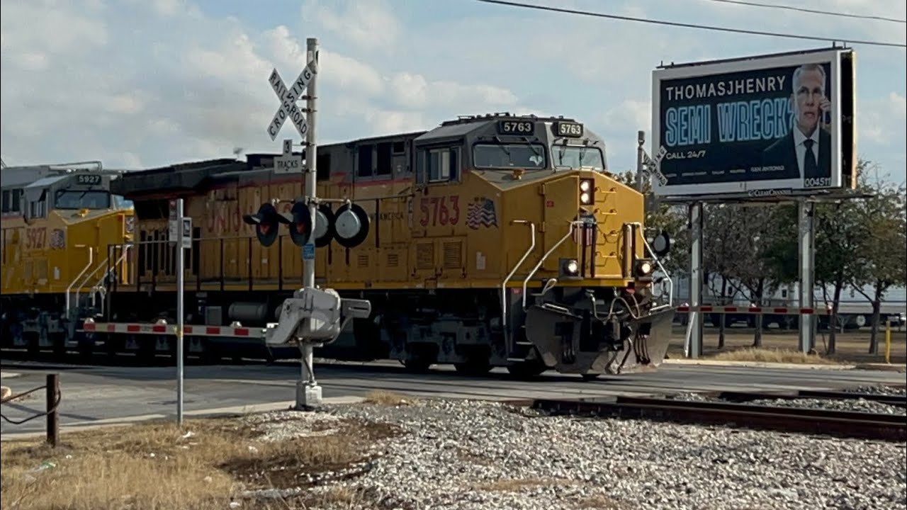 Two UP Trains Near Tower 105 | San Antonio, TX