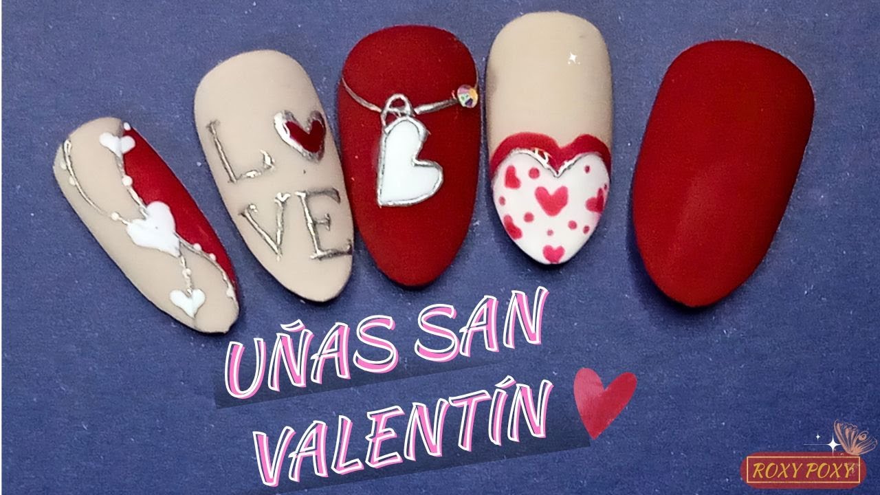 Diseño de uñas San Valentín | Rojo, nude y corazones 💅❤️