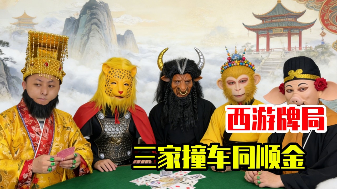 天庭牌局三家撞车同顺金，对手急着开牌接连落败，八戒稳如泰山拿下最终胜局！