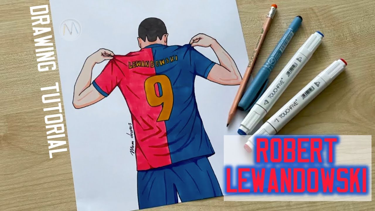 How to draw Robert Lewandowski / Drawing Lewandowski Barcelona / Soccer player drawing tutorial
