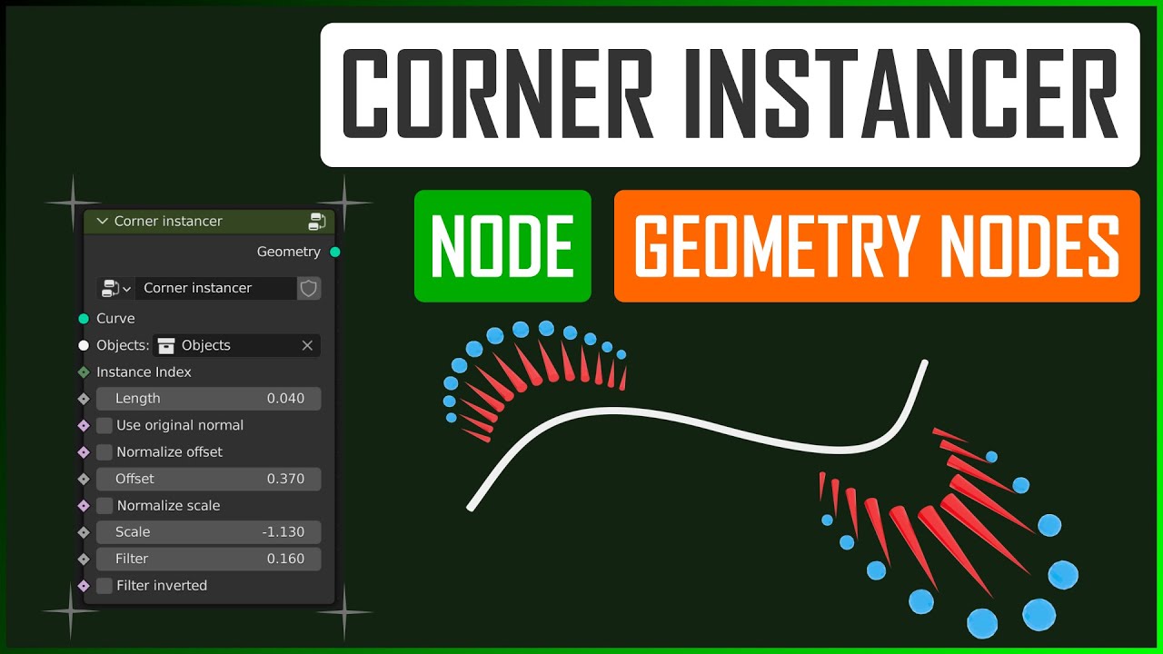 Corner Instancer group node in Geometry nodes - Blender tutorial ENG