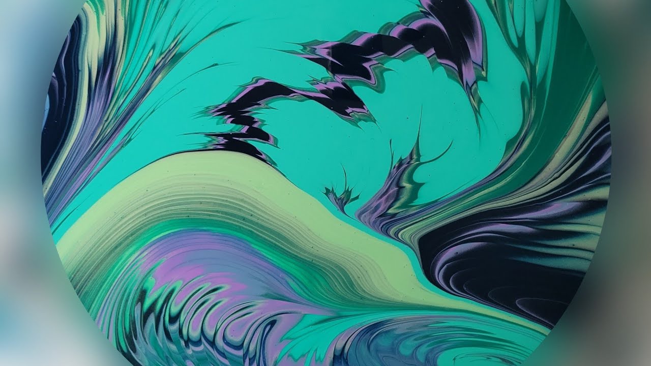 (348) ACRYLIC POURING - SPLIT CUP Straight Pour on Large Round Canvas
