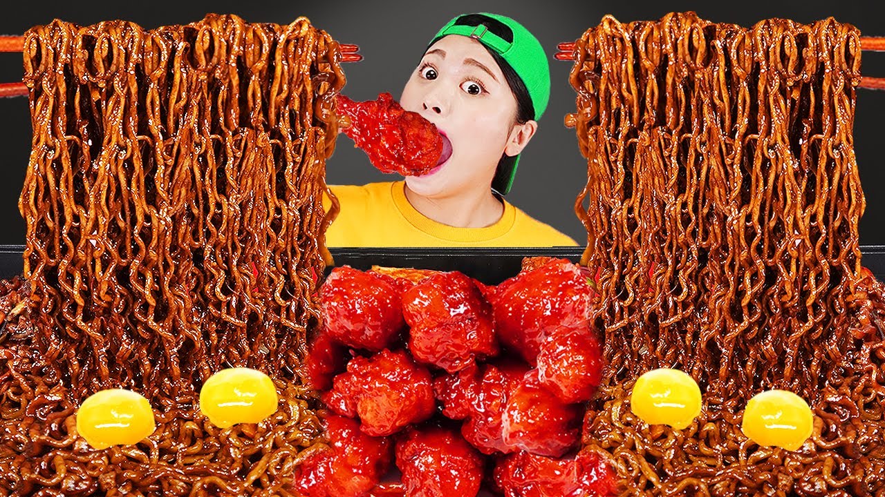 Black Bean Noodle Spicy Sauce Fried Chicken Mukbang DONA