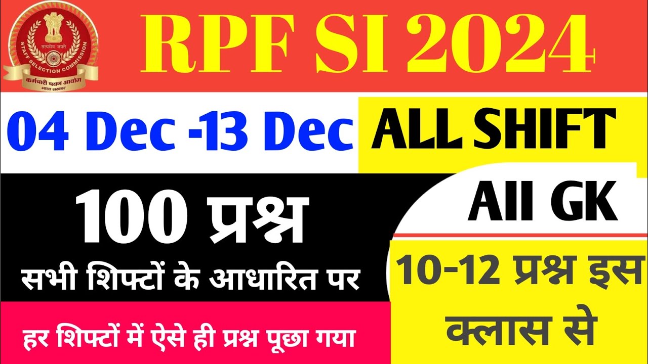 RPF SI 04 Dec - 13 Dec ALL Shift Analysis 2024 | RPF SI EXAM Analysis 2024 | RPF SI ANALYSIS 2024