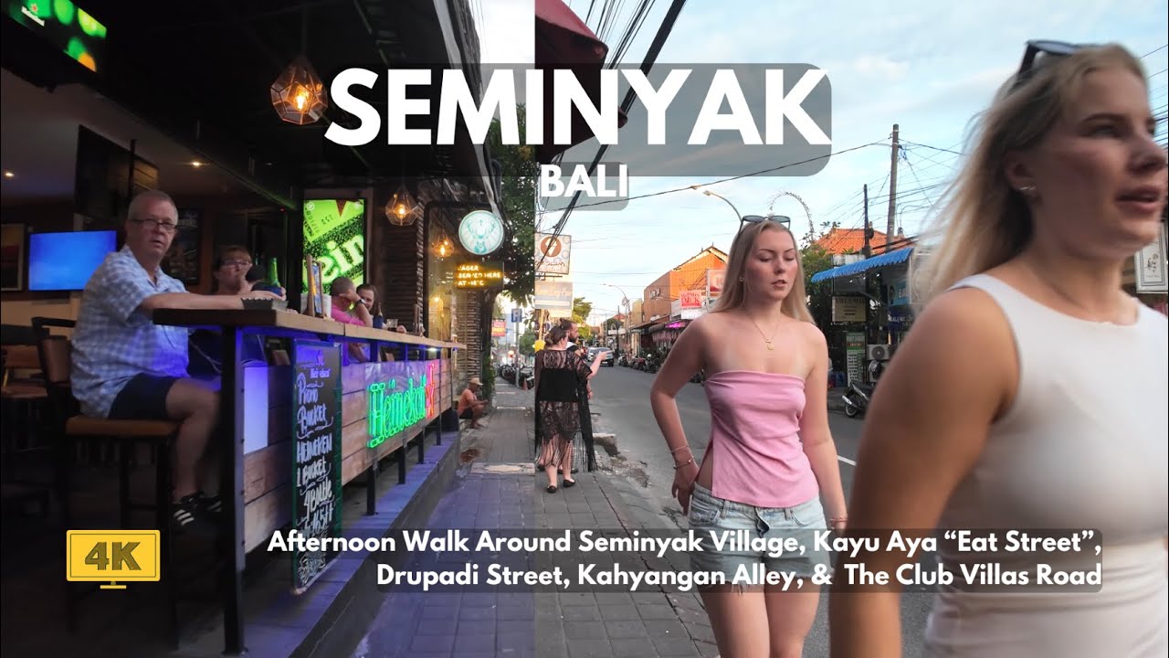 SEMINYAK, Bali Walk Around Eat Street, Seminyak Village, & Kahyangan Alley Bali Walking Tour 4K60fps