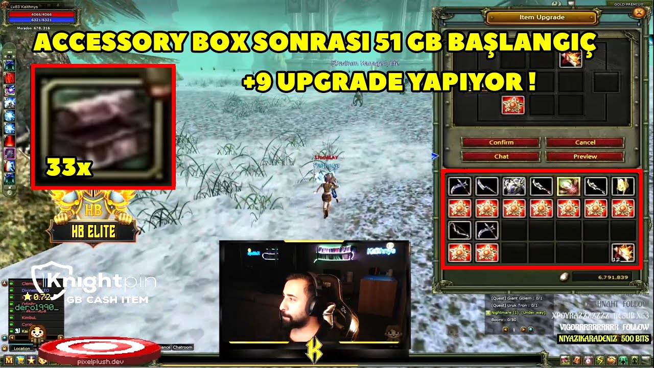 Kaithnys - (Agartha) 15 GB'ye 33 Adet Accessory box ve 51 GB Başlangıç +9 Upgrade  ! Knight Online