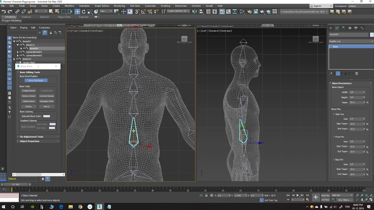 Human Character Rigging on Max /Manual Bone Setup + Controls