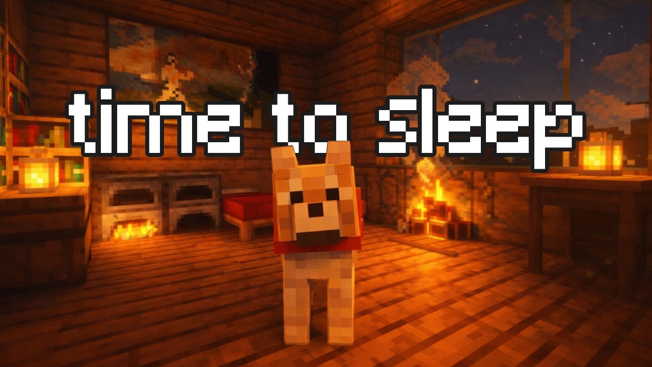 🐶Sit down for a while… (minecraft music w/ fire crackling) | 1 Hour