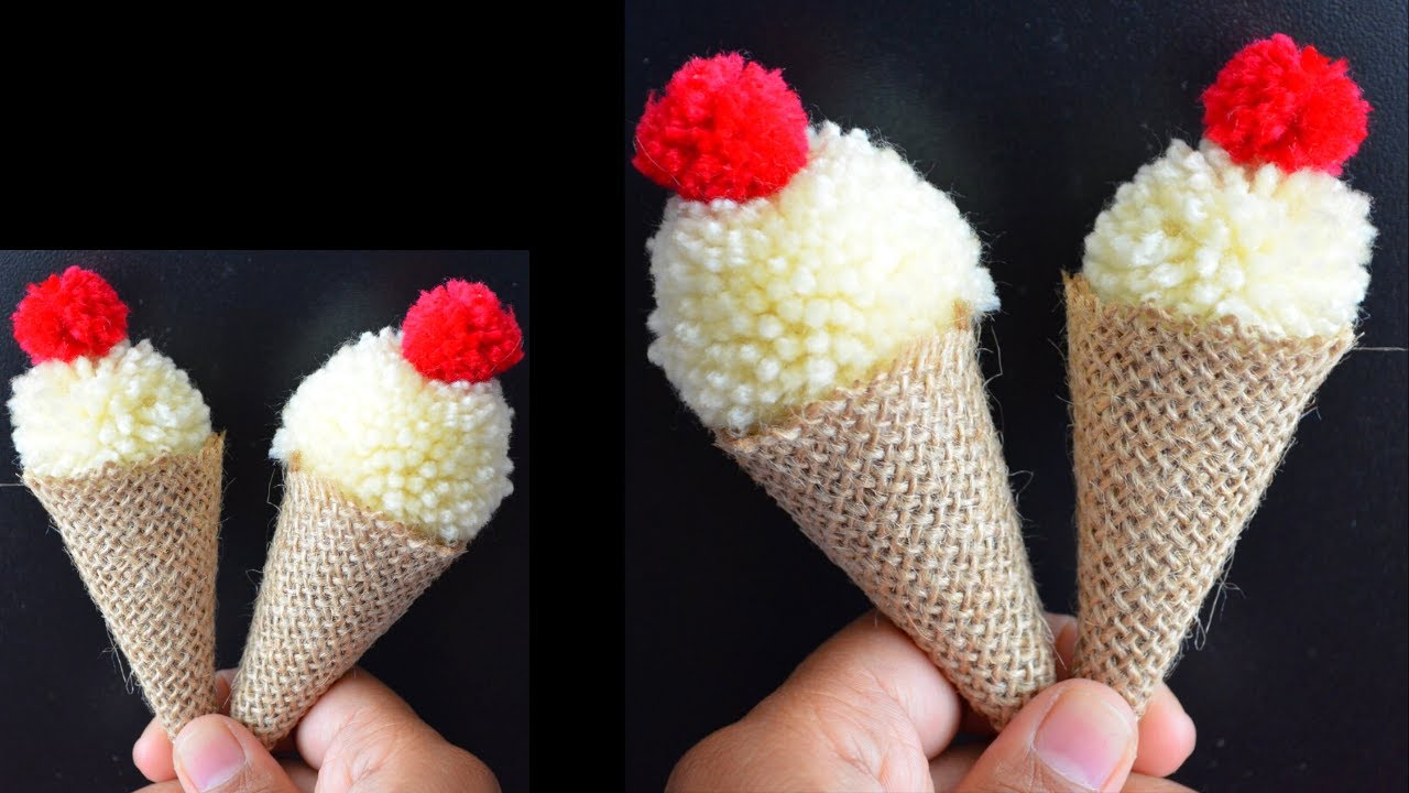 Yarn Ice cream Craftsbyanu | Pom pom ice cream| Yarn home decor | Easy Home decor ideas|Craftsbyanu