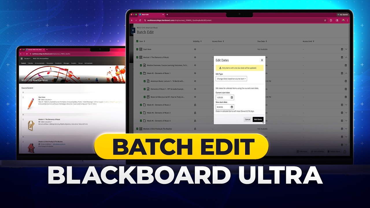 Edit Multiple Assignment Due Dates Simultaneously in Blackboard Ultra