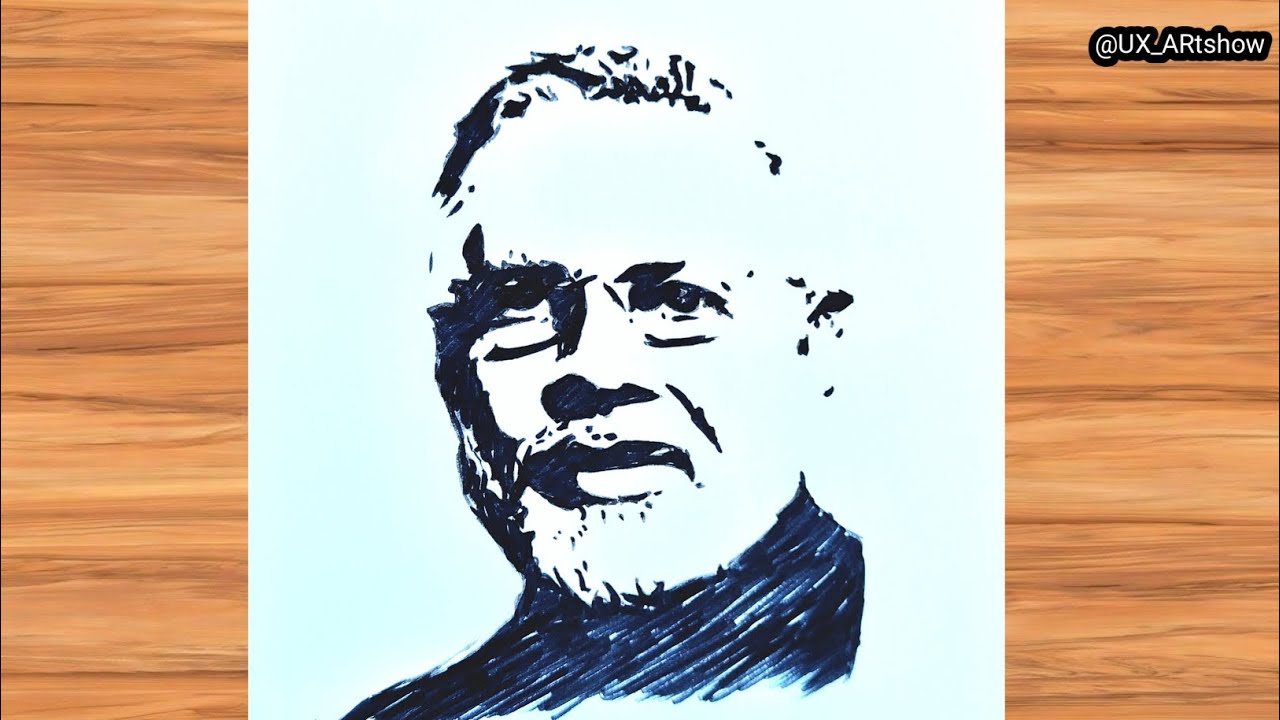 Narendra Modi  Minimalist Portrait Drawing Tutorial | Easy Black Ink Face Sketch |