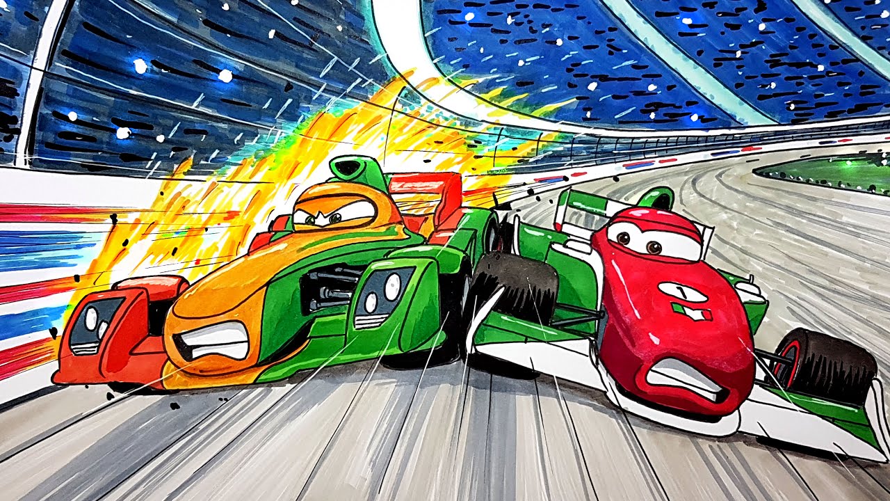 Draw Francesco Bernoulli vs Rip Clutchgoneski . CARS 2 Drawing and Coloring Pages | Tim Tim TV
