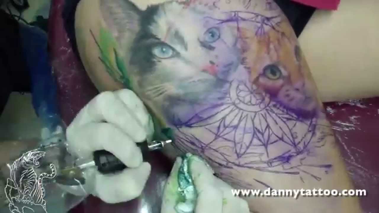 Gatos Realistas com fundo de Aquarela - Danny Tattoo - TimeLapse (Realistic Cat with Watercolor)