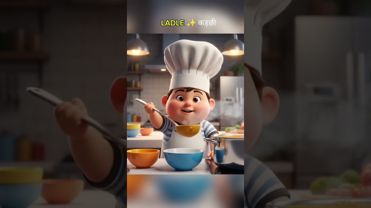 ​Kitchen Vocabulary with AI Animation 🍳 | English to Hindi | AI Generated Learning ✨  