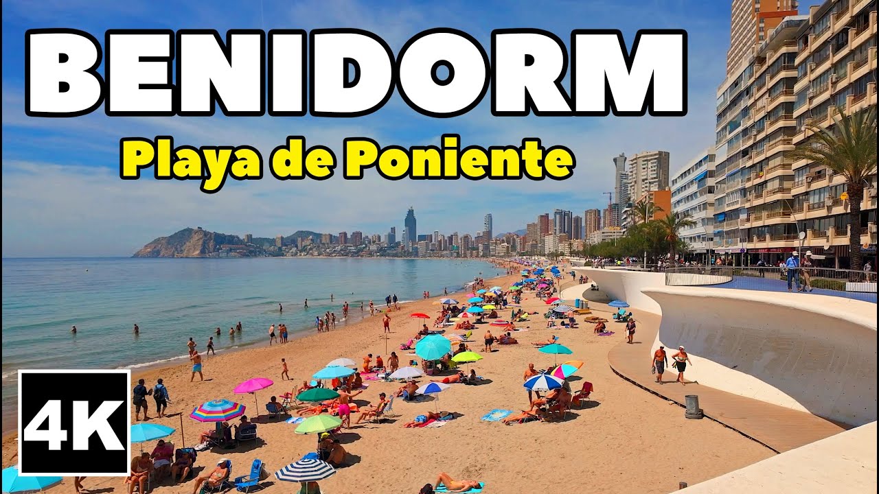 🇪🇸 Strolling the Beach Promenade of Playa de Poniente | Benidorm, Spain | Sunny Day Walk 🌞