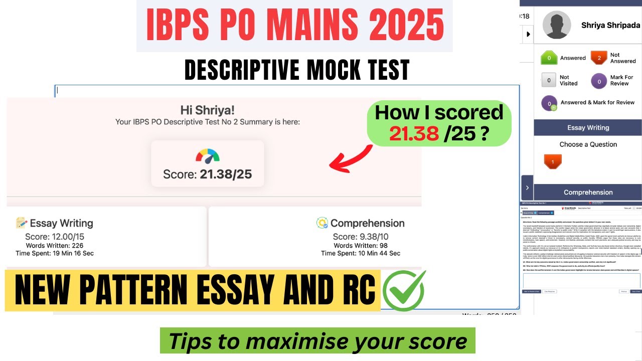 IBPS PO Mains 2025 Descriptive writing| How I scored 21.38/ 25 in Descriptive Mock  #ibps #ibpspo