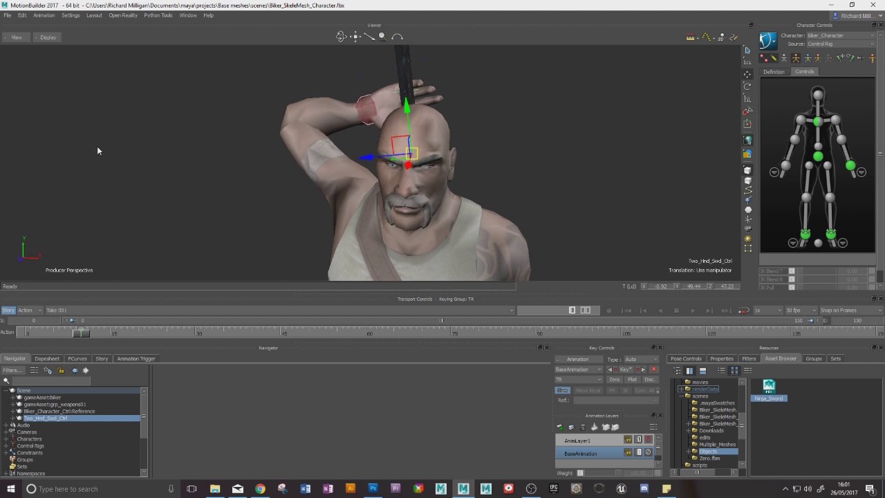 Motion capture and animation. Pt 3: Two Handed weapons