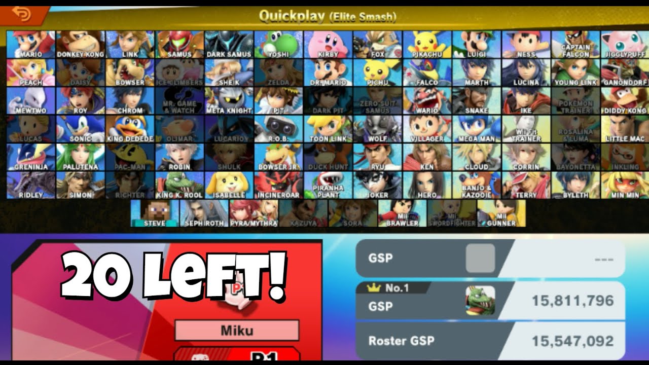 20 characters left! | Getting characters into EliteSmash!