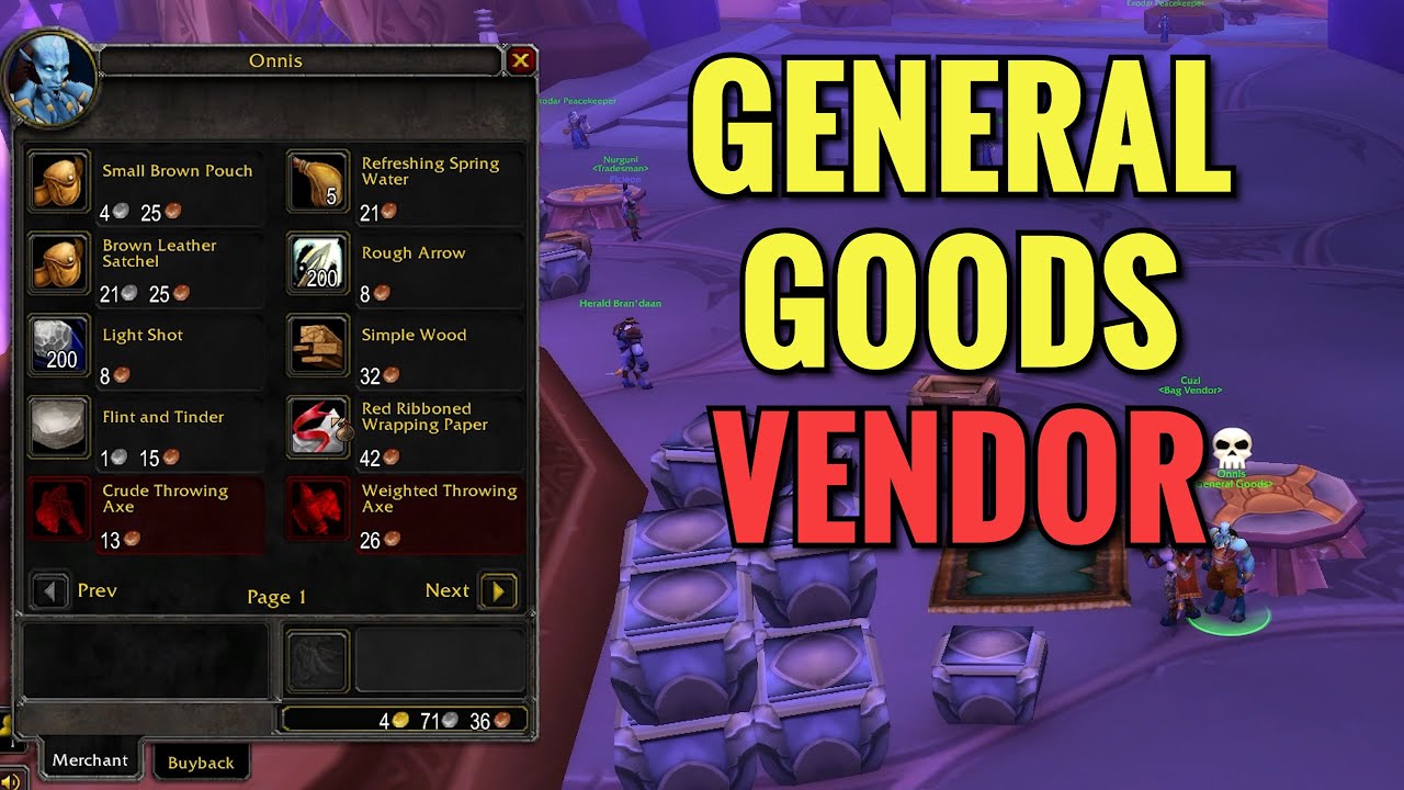 Exodar General Goods Vendor Location (WoW TBC)