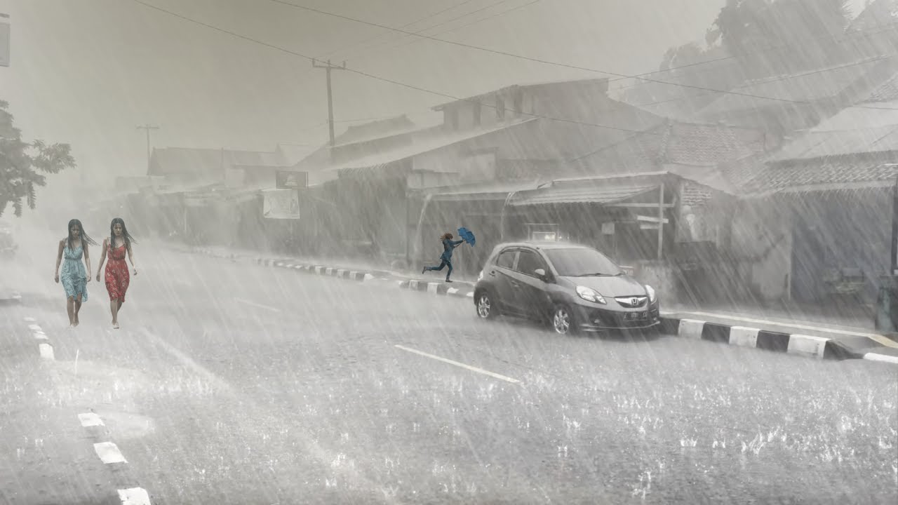 УЖАСНО КРАСИВЫЙ ливень от сильного ветра 🌧️ Сильный Гром ⚡| Сон и снятие стресса