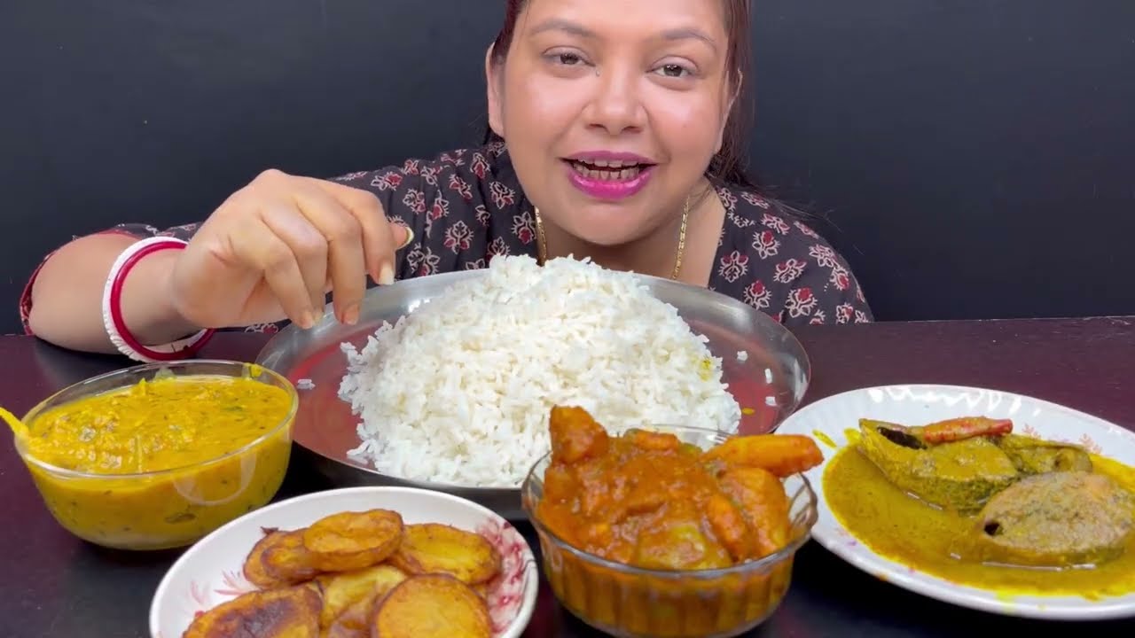 Bigbites, Eating Rice With Sorshe ilish, Macher Matha diye dal, Potol Chingri।।