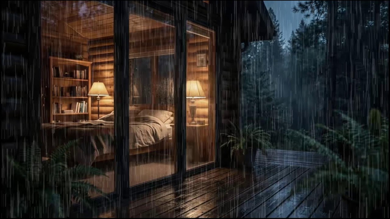 Cozy Woodland Cabin Night Sleep 🌲 | Relaxing rain Ambience and Soft rain for Deep Sleep