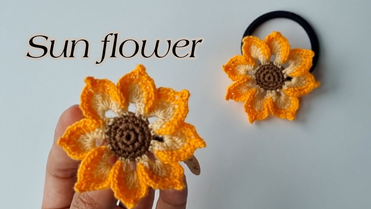 Crochet Sun Flower Hairbandနေကြာခေါင်းစည်းကွင်းPatternအသစ်ထိုးနည်း