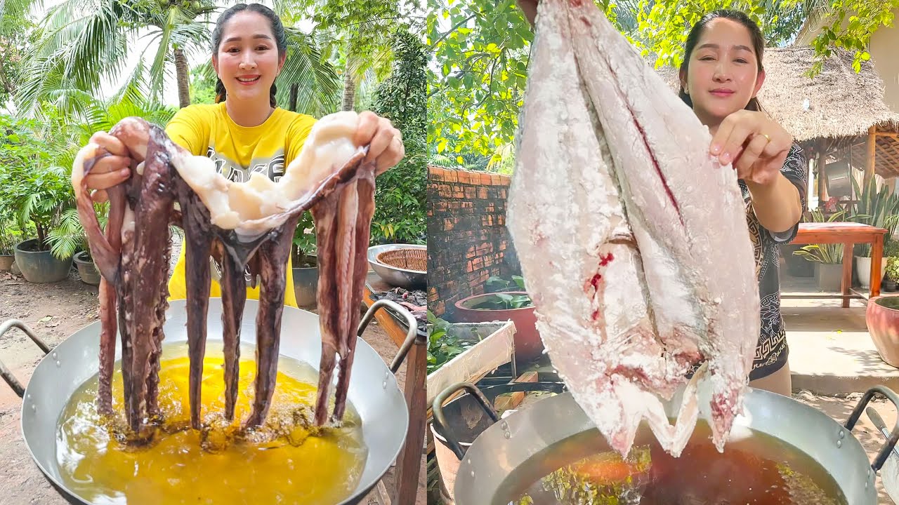 Amazing Cooking Skill: Fry Octopus, Fry Big Fish, Fry Pig Lung & Cook Delicious