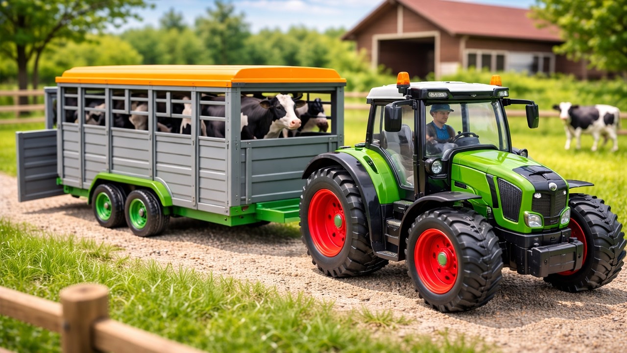 Tractor, Excavator on Construction Site,  Police & Fire Trucks & Cars for Kids