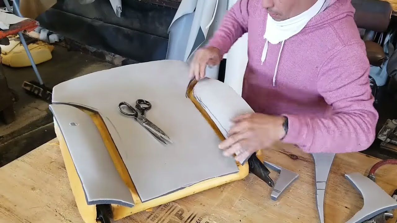 Working on a backet seat foam | Reshaping driver seat foam.