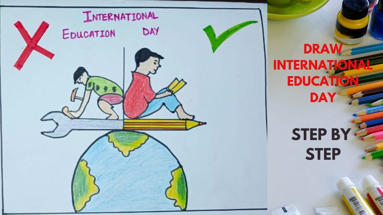 How to draw International education day poster, literacy day poster drawing, education day drawing