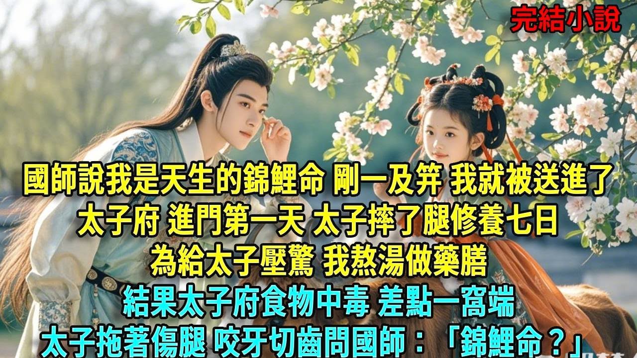 國師說我是天生的錦鯉命，所以剛一及笄，我就被送進了太子府。進門第一天太子断腿修養七日，為給太子壓驚，我熬湯做膳，結果太子府食物中毒，差點一窩端，太子拖著傷腿問國師：「錦鯉命？」#爽文#古言#打臉#小說