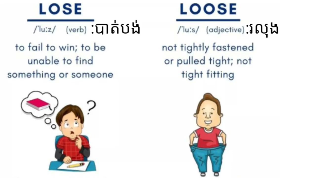 English Khmer: Meaning og wake up and get up, Its and It's, Lose and Loose