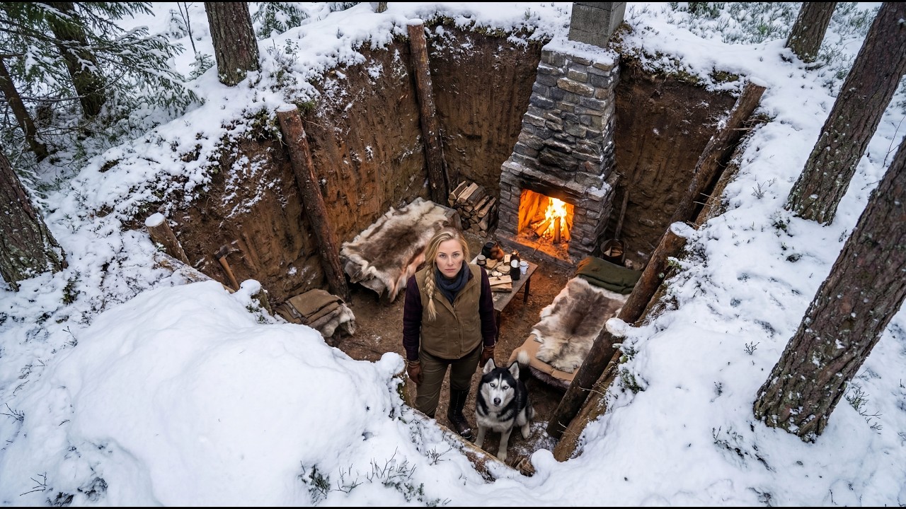 She Dug INTO a FROZEN HILLSIDE and Built This — Solo Girl Underground Shelter — No Talking ASMR