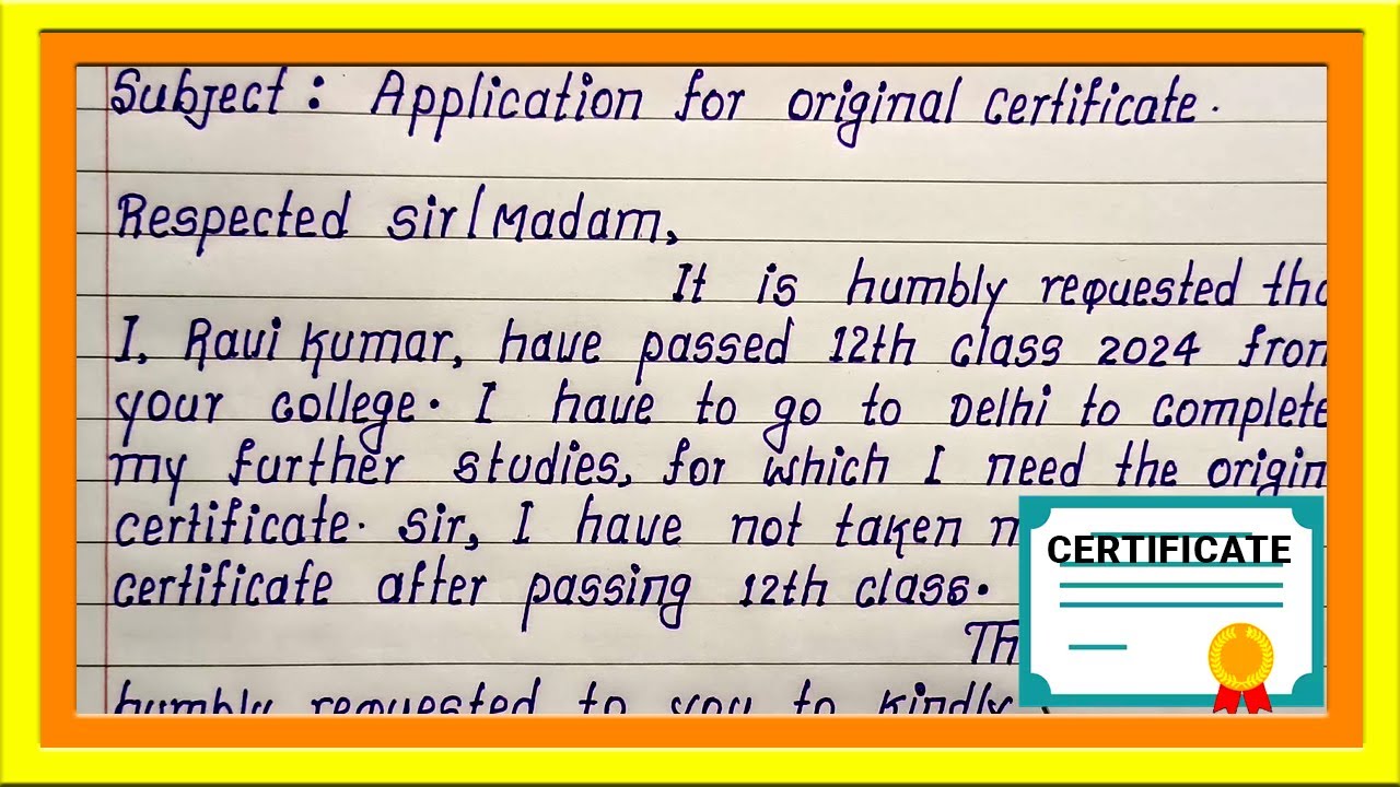 Write Application for Original Certificate |Simple Easy English Application for Original Certificate