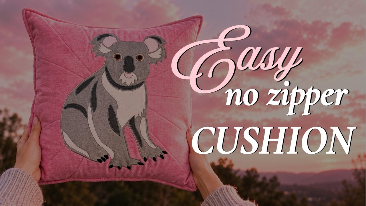 DIY Quick & Easy No Zipper Cushion With Koala Applique Design!