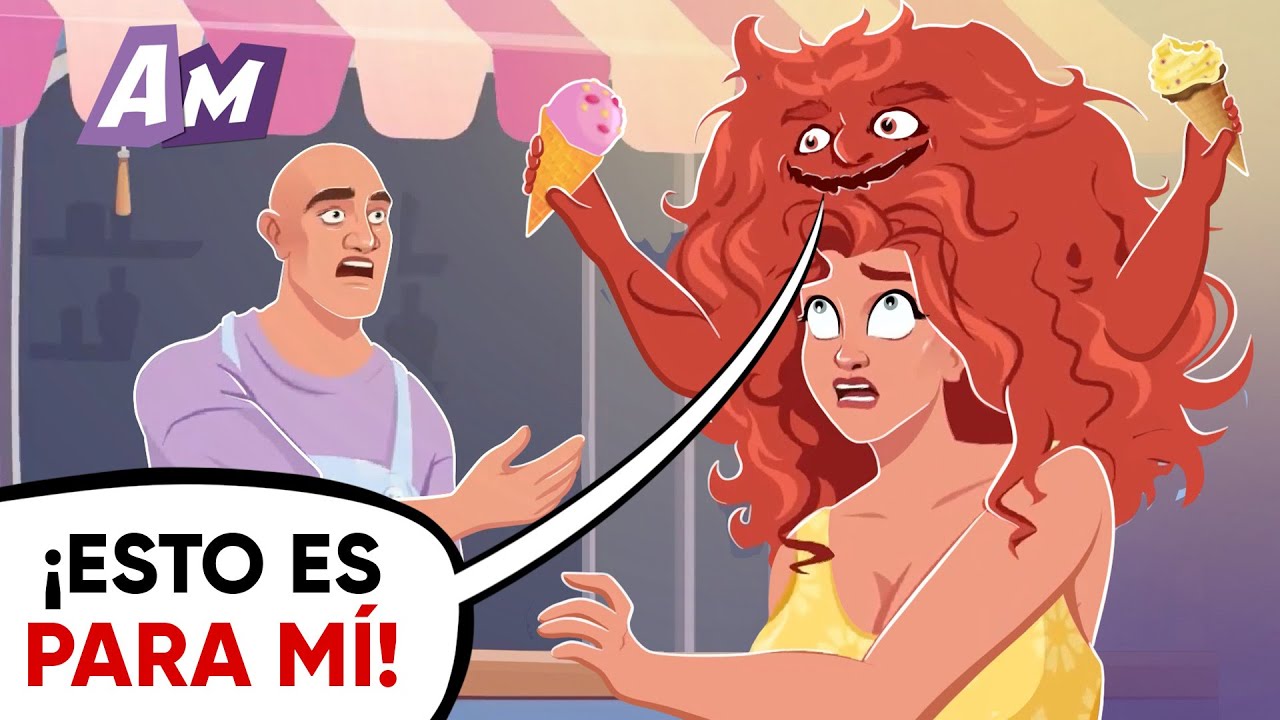 El cabello de la chica no dejaba de robar comida