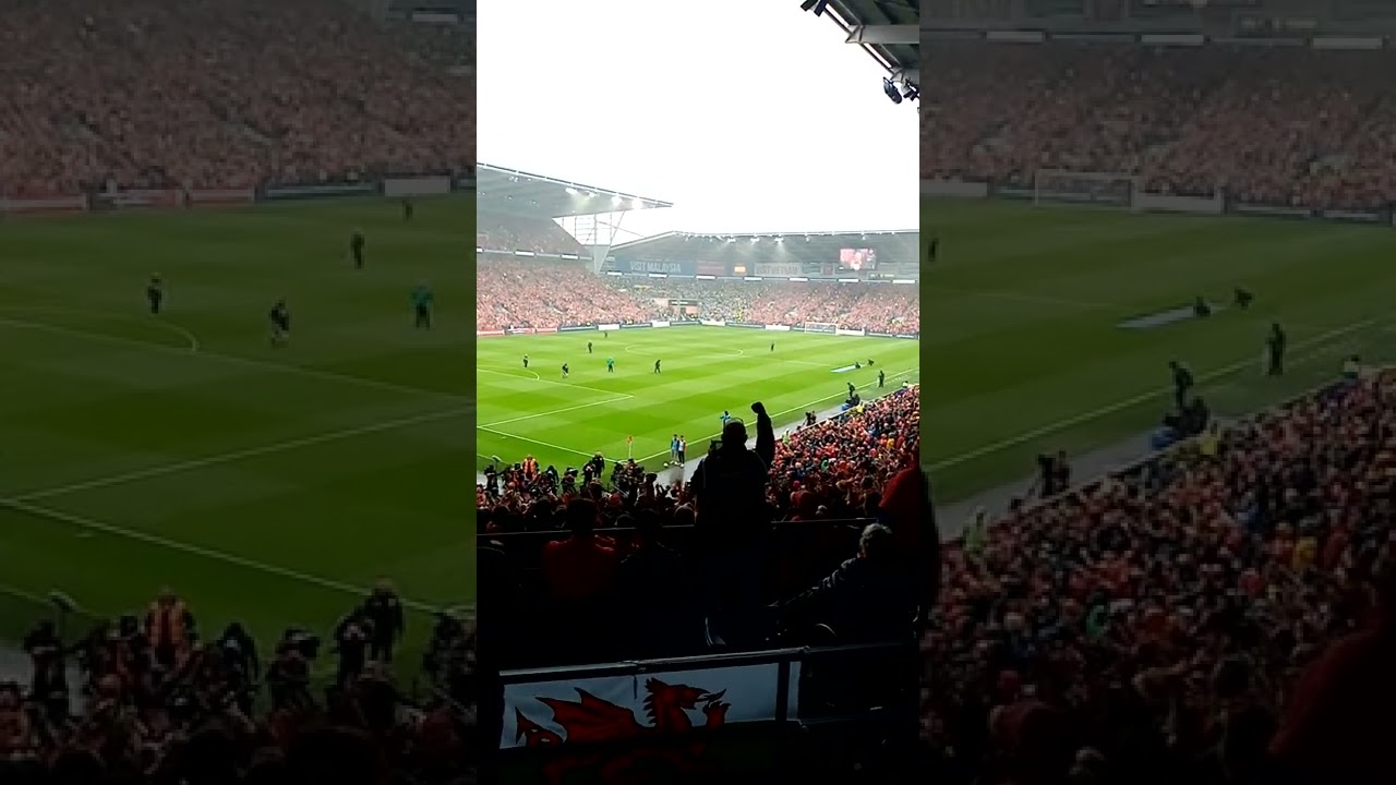 Dafydd Iwan and Wales fans sing 'Yma o Hyd'.