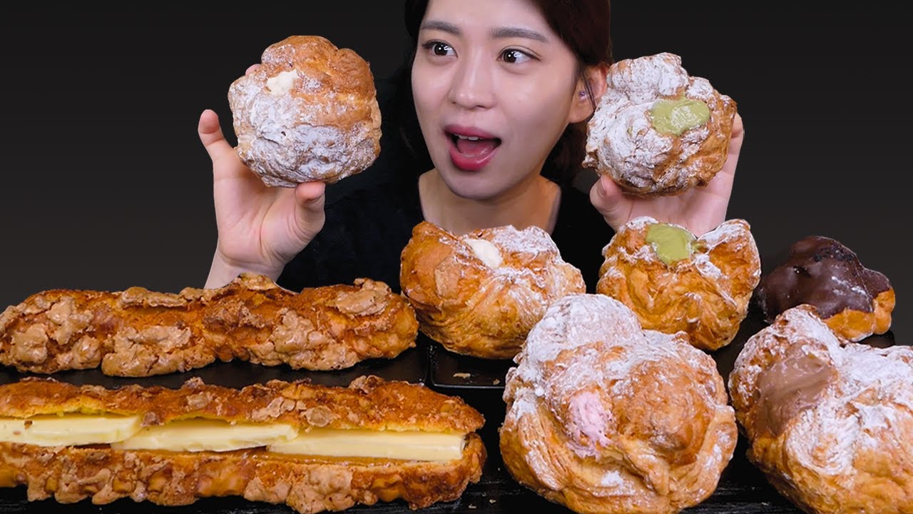 🍑Fruit Cream puff-과일이랑 슈크림이면 말다함😋일단보세요🥰[Peach, Strawberry, Chocolate pie choux] Mukbang😆